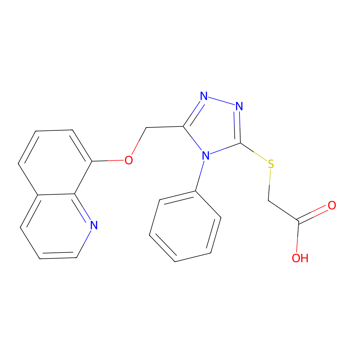 ({4-phenyl-5-[(quinolin-8-yloxy)methyl]-4H-1,2,4-triazol-3-yl}sulfanyl)acetic acid molecular structure, CAS 73511-70-3
