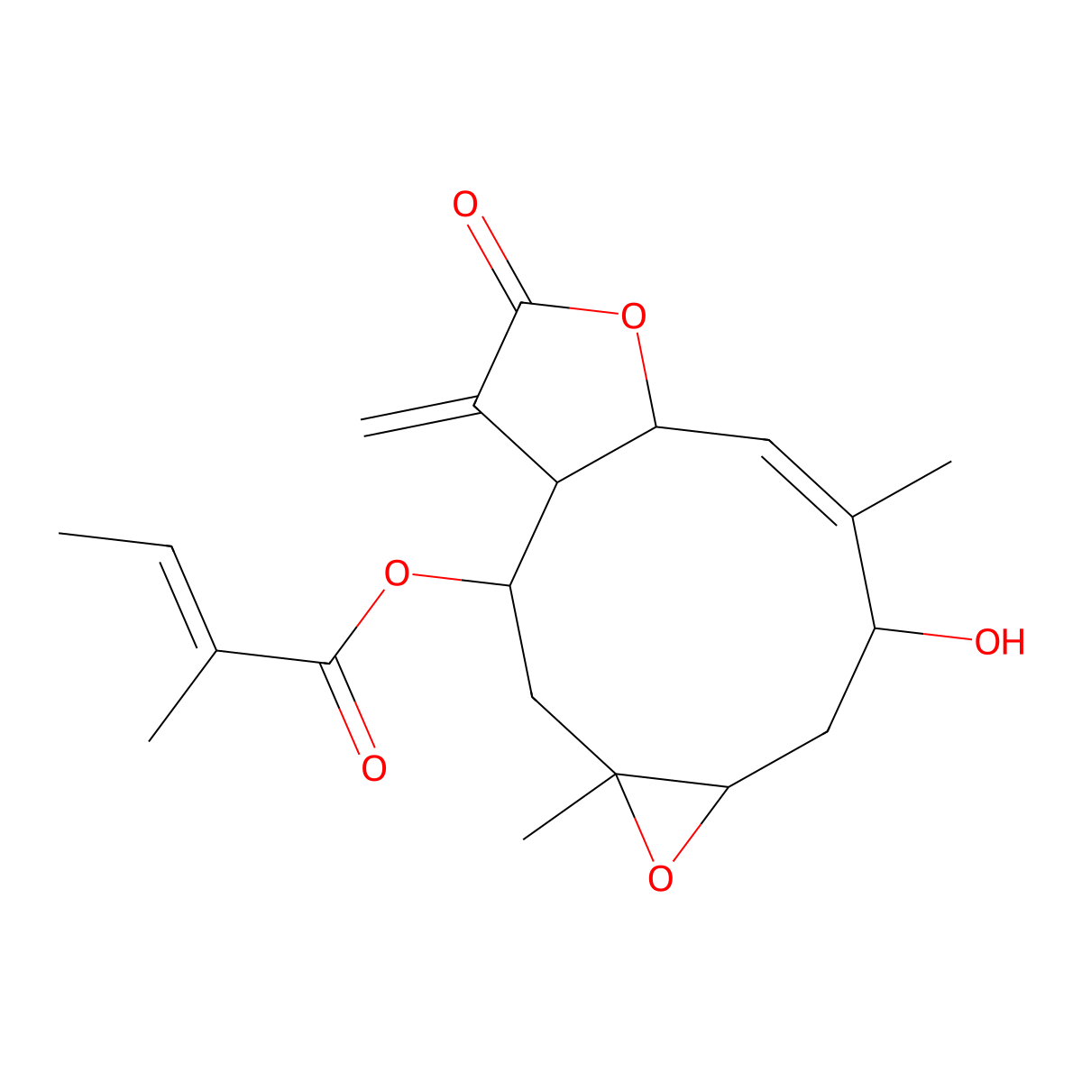 (8-Hydroxy-4,9-dimethyl-14-methylidene-13-oxo-5,12-dioxatricyclo[9.3.0.04,6]tetradec-9-en-2-yl) 2-methylbut-2-enoate molecular structure, CAS 73522-63-1