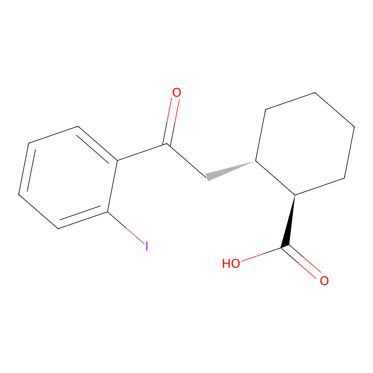 trans-2-[2-(2-Iodophenyl)-2-oxoethyl]cyclohexane-1-carboxylic acid molecular structure, CAS 735274-95-0