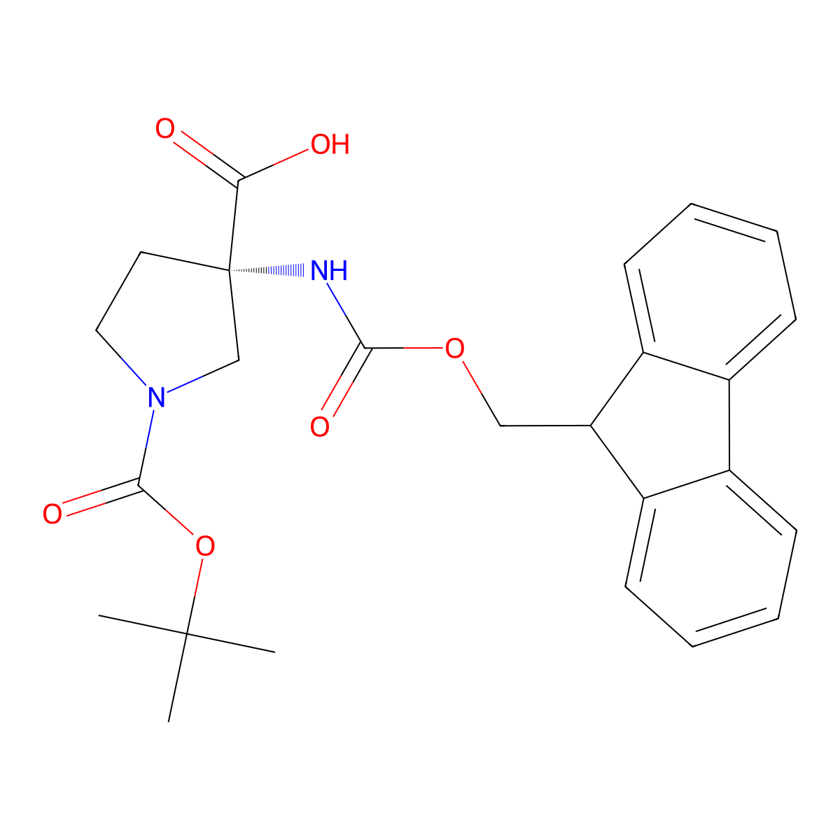 (S)-1-Boc-3-Fmoc-aminopyrrolidine-3-carboxylic acid molecular structure, CAS 735287-41-9