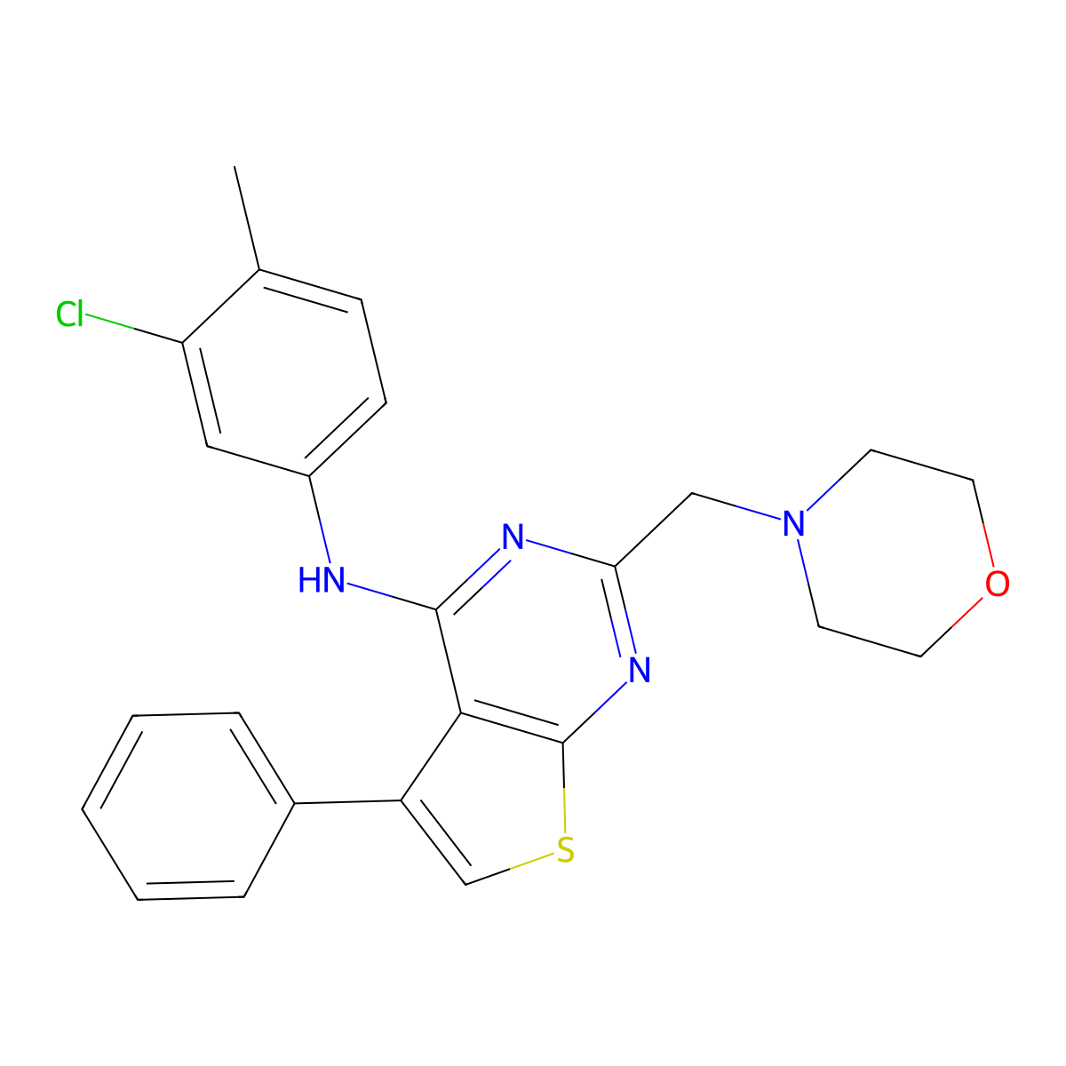 N-(3-chloro-4-methylphenyl)-2-(morpholin-4-ylmethyl)-5-phenylthieno[2,3-d]pyrimidin-4-amine molecular structure, CAS 735297-52-6