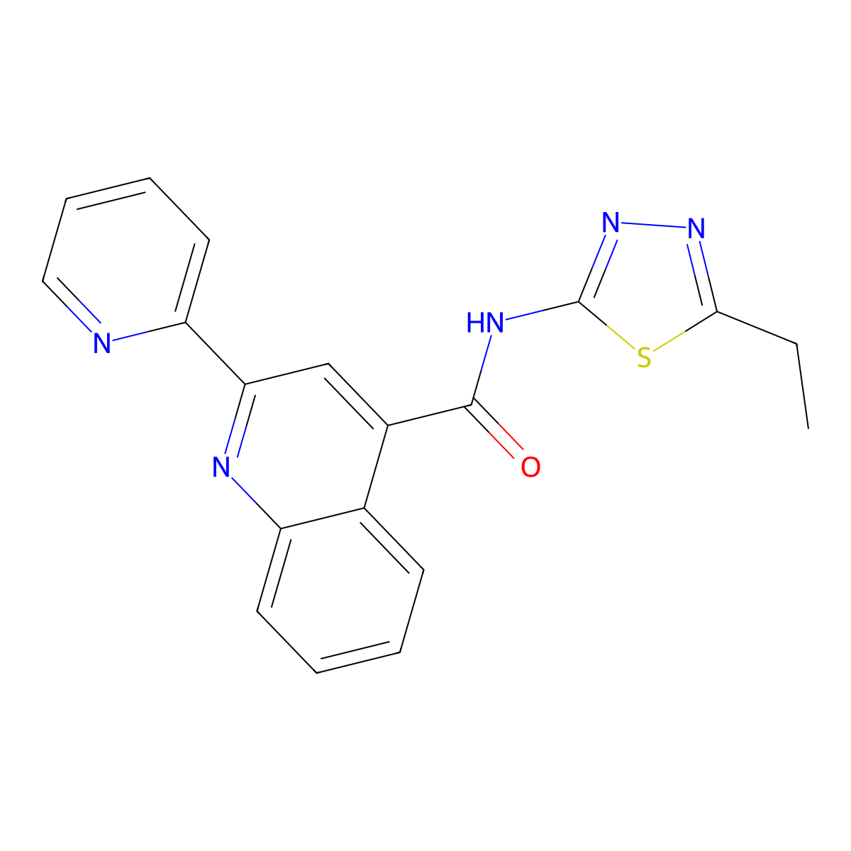 N-(5-ethyl-1,3,4-thiadiazol-2-yl)-2-(pyridin-2-yl)quinoline-4-carboxamide molecular structure, CAS 735303-71-6