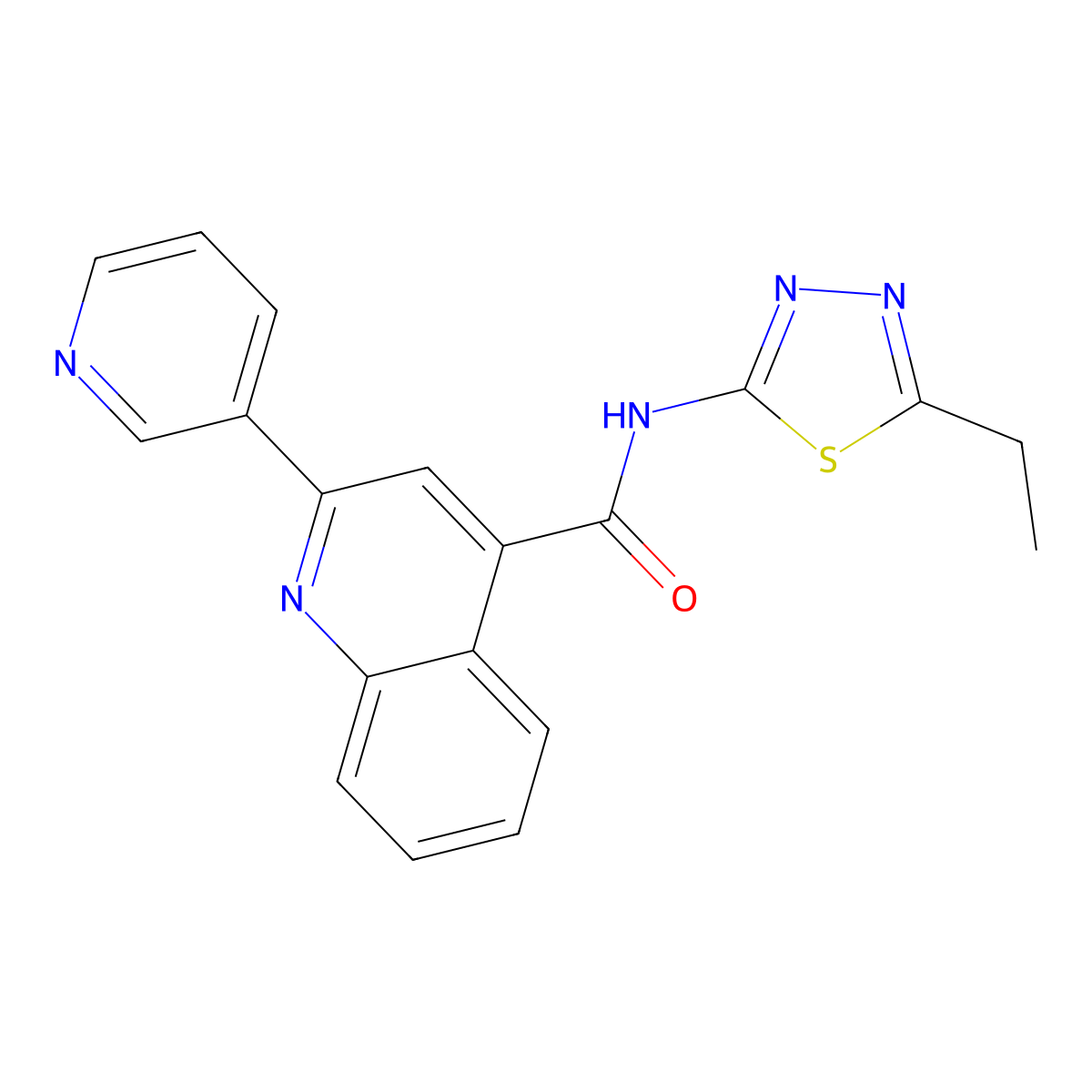 N-(5-ethyl-1,3,4-thiadiazol-2-yl)-2-(pyridin-3-yl)quinoline-4-carboxamide molecular structure, CAS 735303-73-8