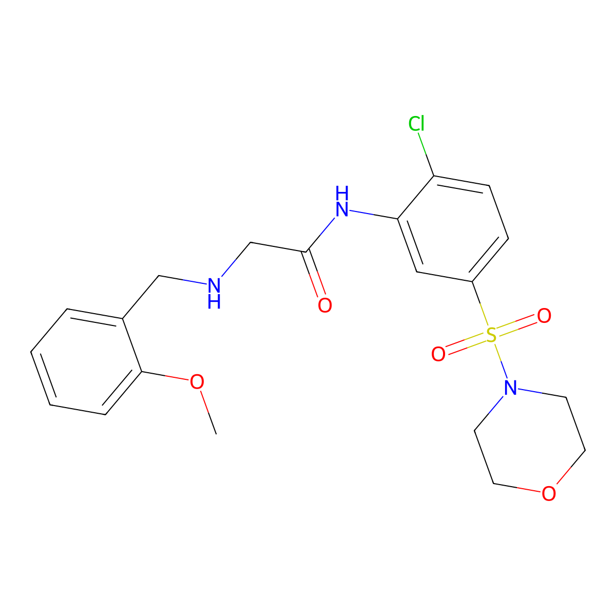 N-[2-chloro-5-(morpholine-4-sulfonyl)phenyl]-2-{[(2-methoxyphenyl)methyl]amino}acetamide molecular structure, CAS 735303-95-4
