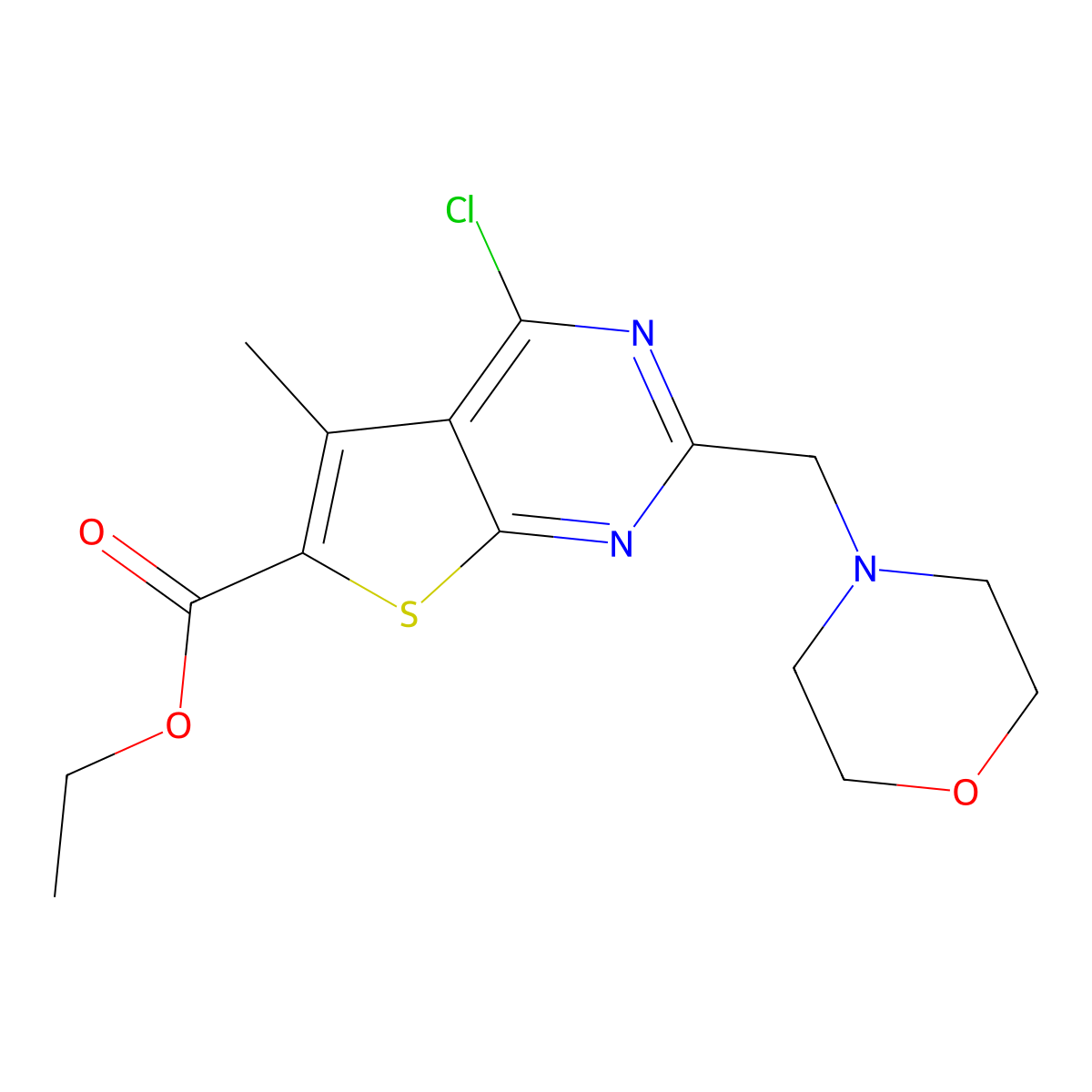 Ethyl 4-chloro-5-methyl-2-(morpholin-4-ylmethyl)thieno[2,3-d]pyrimidine-6-carboxylate molecular structure, CAS 735305-32-5