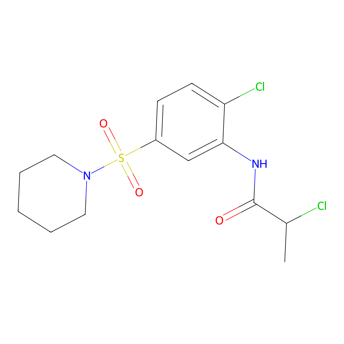 2-chloro-N-[2-chloro-5-(piperidine-1-sulfonyl)phenyl]propanamide molecular structure, CAS 735319-19-4
