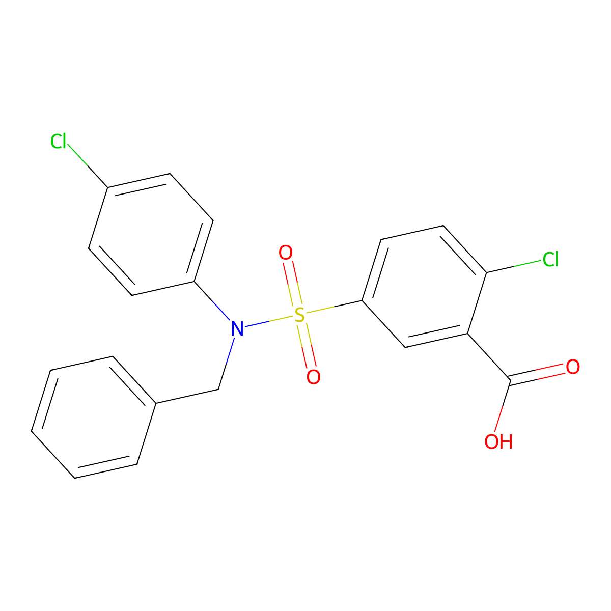5-[Benzyl(4-chlorophenyl)sulfamoyl]-2-chlorobenzoic acid molecular structure, CAS 735322-07-3