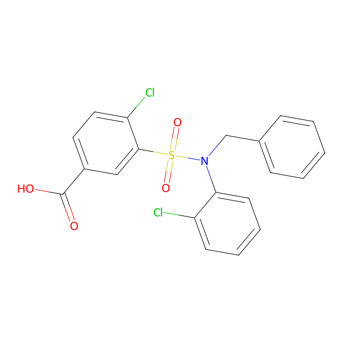 3-[Benzyl(2-chlorophenyl)sulfamoyl]-4-chlorobenzoic acid molecular structure, CAS 735322-68-6