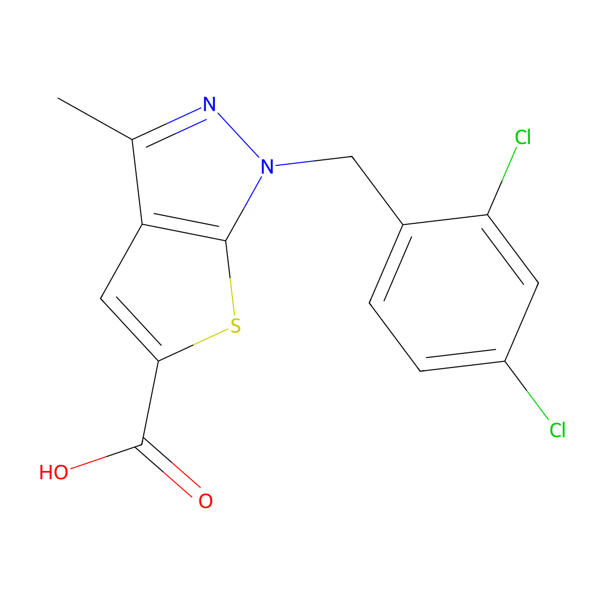 1-(2,4-Dichloro-benzyl)-3-methyl-1H-thieno[2,3-c]pyrazole-5-carboxylic acid molecular structure, CAS 735335-54-3