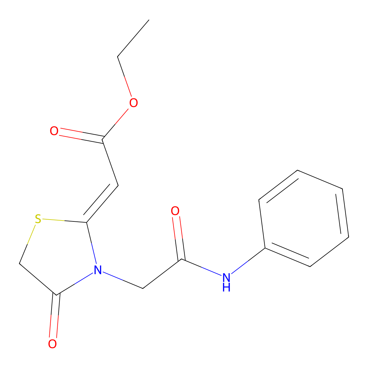 Ethyl 2-{4-oxo-3-[(phenylcarbamoyl)methyl]-1,3-thiazolidin-2-ylidene}acetate molecular structure, CAS 735335-60-1