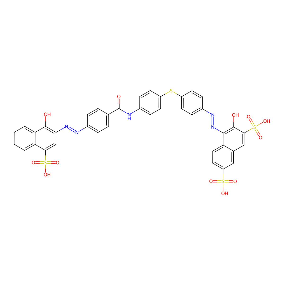 3-Hydroxy-4-((4-((4-((4-((1-hydroxy-4-sulfo-2-naphthyl)diazenyl)benzoyl)amino)phenyl)thio)phenyl)diazenyl)-2,7-naphthalenedisulfonic acid molecular structure, CAS 7354-85-0