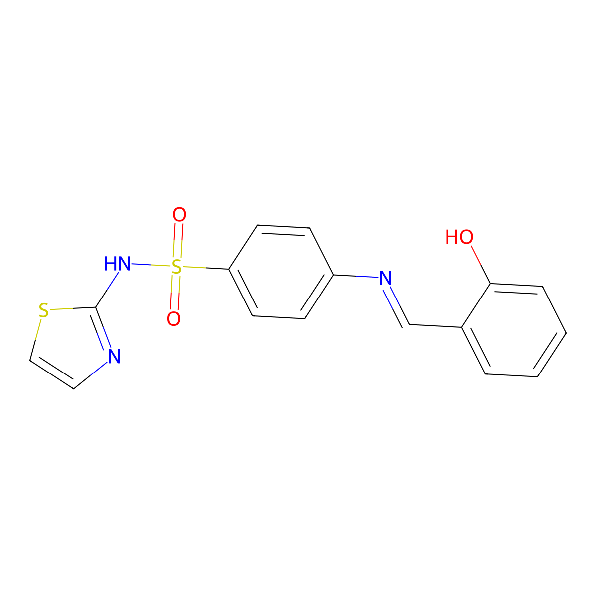 ({4-[(1E)-2-(2-hydroxyphenyl)-1-azavinyl]phenyl}sulfonyl)-1,3-thiazol-2-ylamin e molecular structure, CAS 7354-98-5