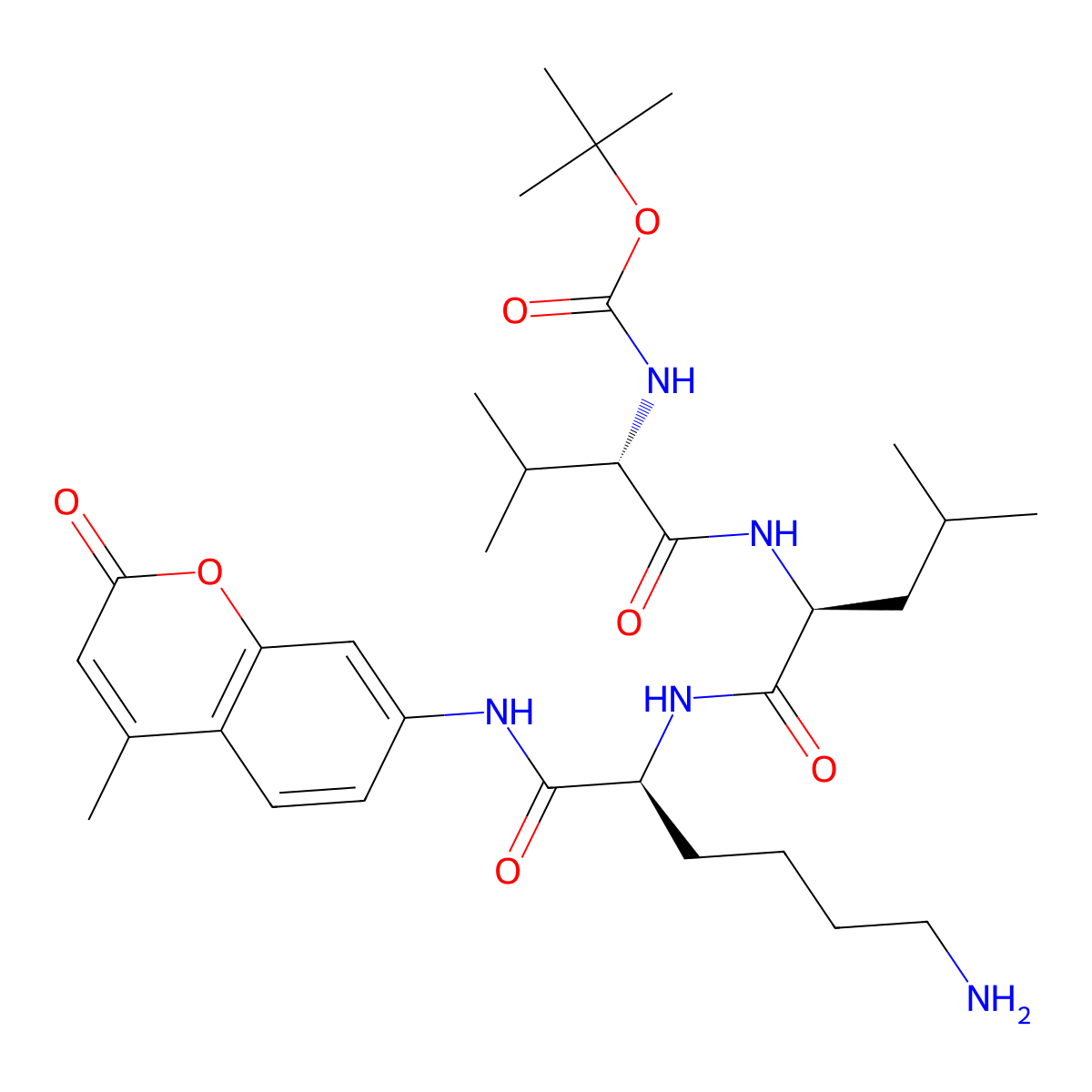 tert-(Butyloxycarbonyl)-L-valyl-L-leucyl-L-lysine-7-amino-4-methylcoumarin molecular structure, CAS 73554-84-4