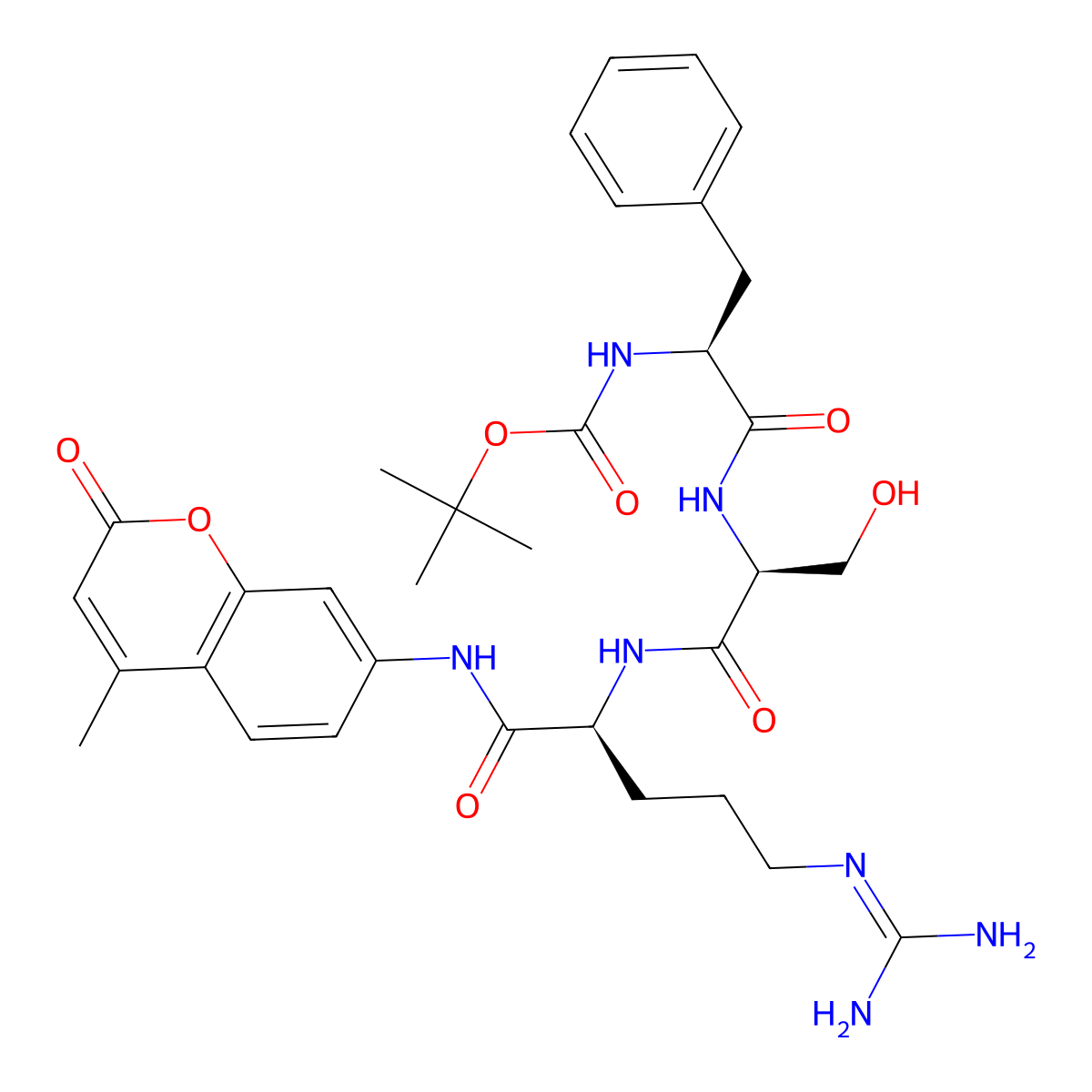 tertiary-Butyloxycarbonyl-phenylalanyl-seryl-arginyl-4-methylcoumarin-7-amide molecular structure, CAS 73554-90-2