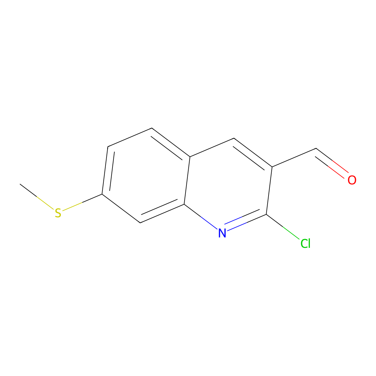 2-Chloro-7-methylsulfanyl-quinoline-3-carbaldehyde molecular structure, CAS 73568-30-6