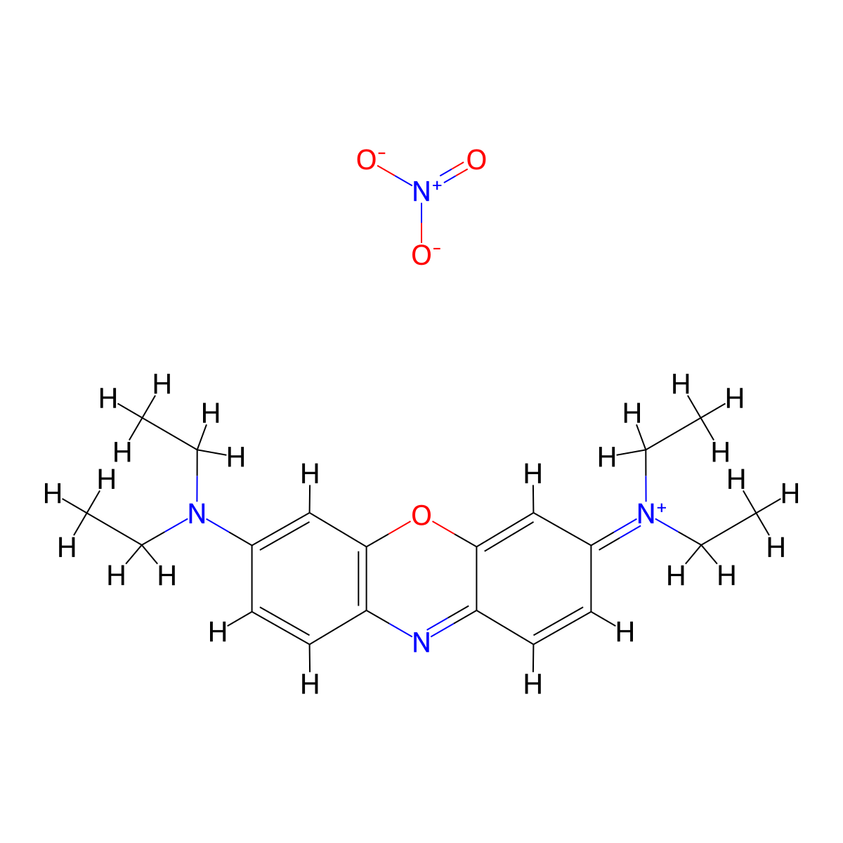 Phenoxazin-5-ium, 3,7-bis(diethylamino)-, nitrate (1:1) molecular structure, CAS 73570-52-2