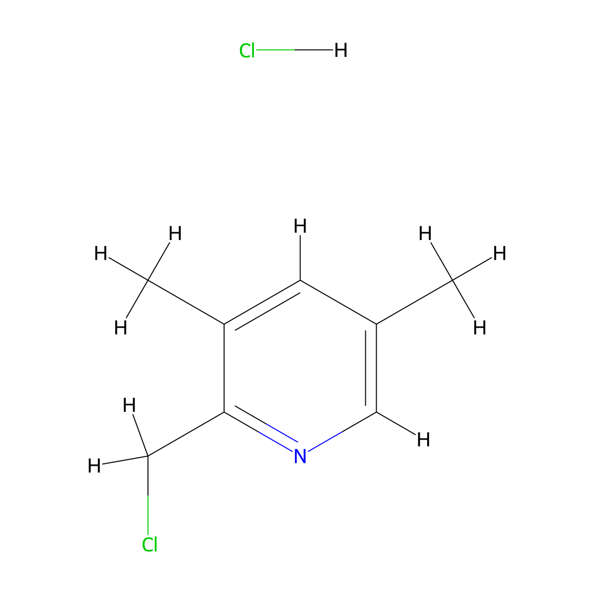 2-(Chloromethyl)-3,5-dimethylpyridine--hydrogen chloride (1/1) molecular structure, CAS 73590-93-9