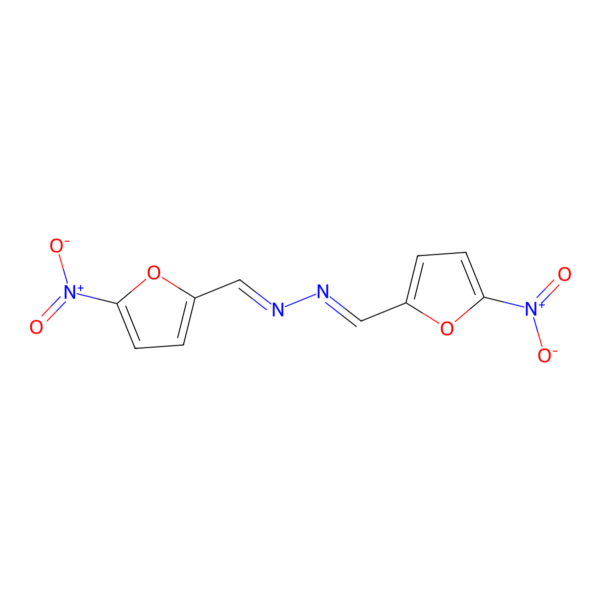 5-Nitro-2-furancarboxaldehyde 2-((5-nitro-2-furanyl)methylene)hydrazone molecular structure, CAS 736-53-8