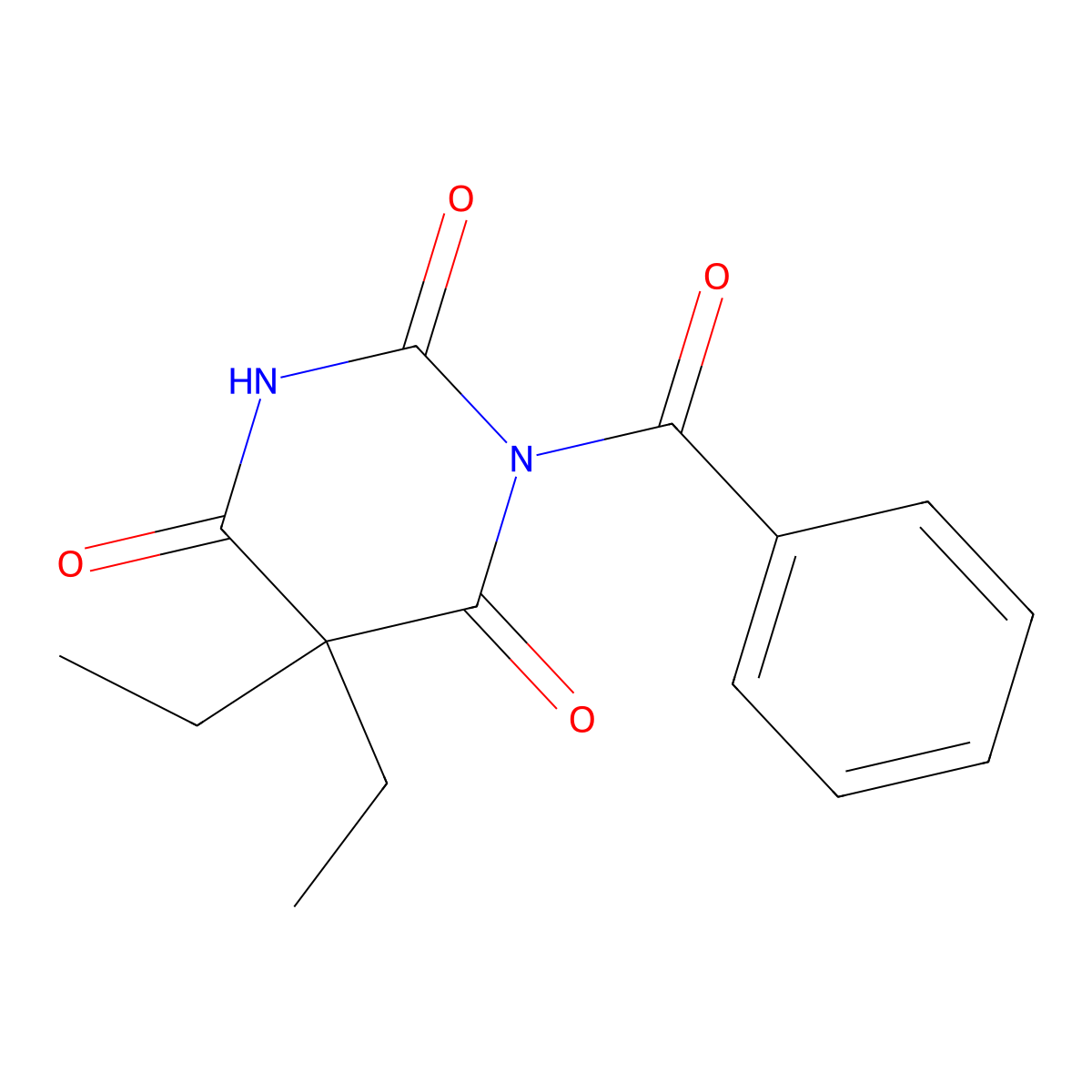 2,4,6(1H,3H,5H)-Pyrimidinetrione, 1-benzoyl-5,5-diethyl- molecular structure, CAS 736-78-7