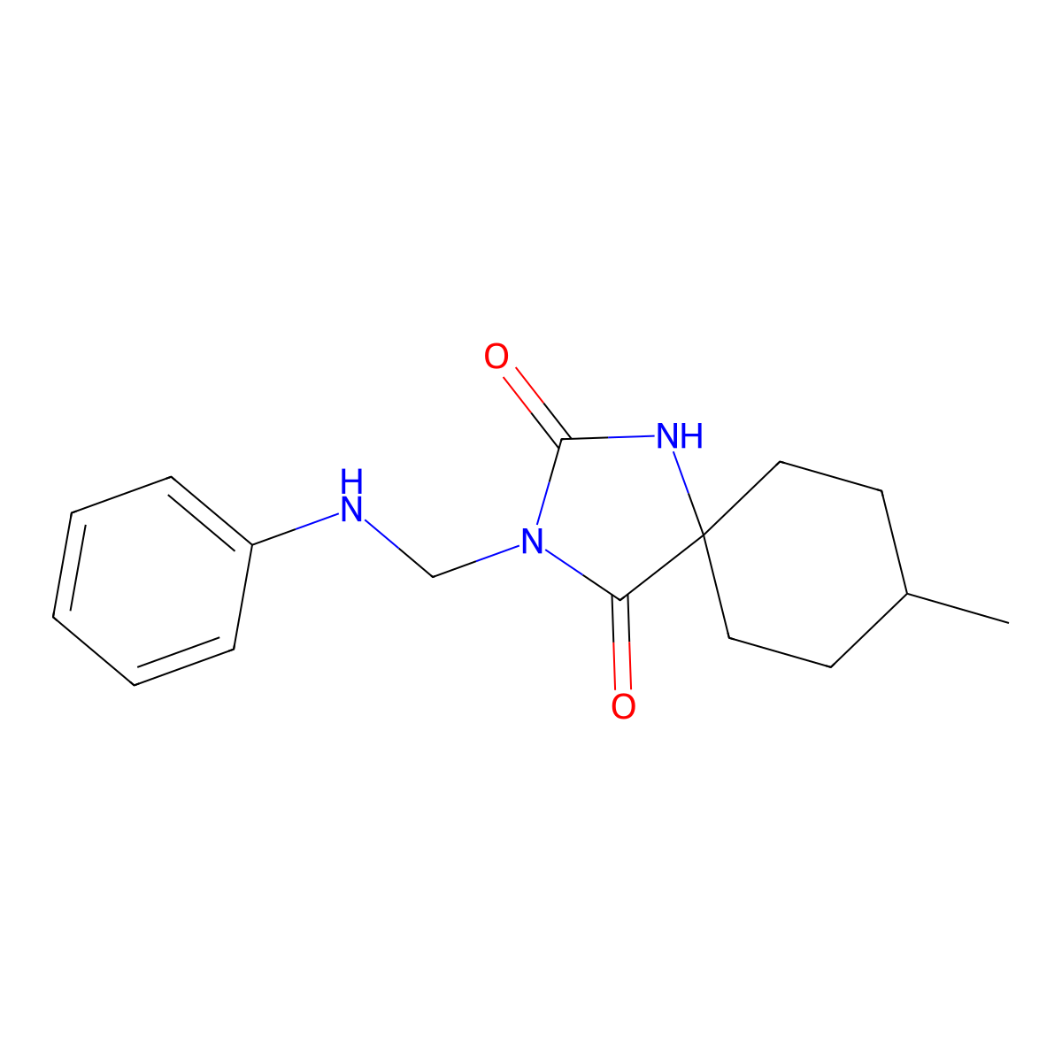 8-Methyl-3-[(phenylamino)methyl]-1,3-diazaspiro[4.5]decane-2,4-dione molecular structure, CAS 736-83-4