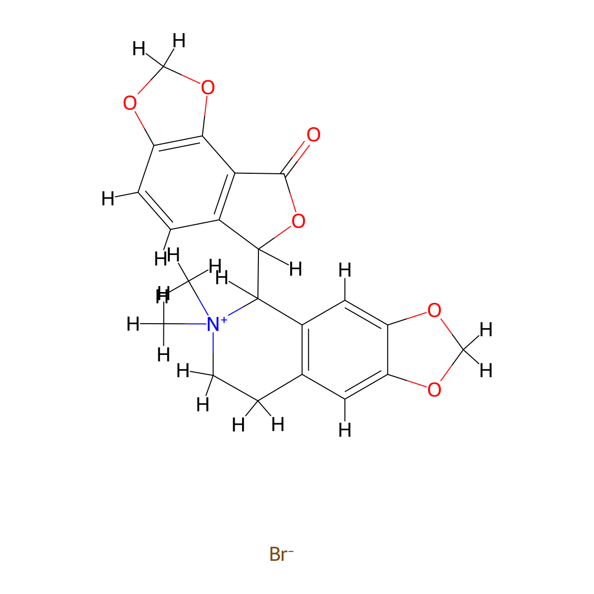 (R-(R*,S*))-5-(6,8-Dihydro-8-oxofuro(3,4-e)-1,3-benzodioxol-6-yl)-5,6,7,8-tetrahydro-6,6-dimethyl-1,3-dioxolo(4,5-g)isoquinolinium bromide molecular structure, CAS 73604-30-5