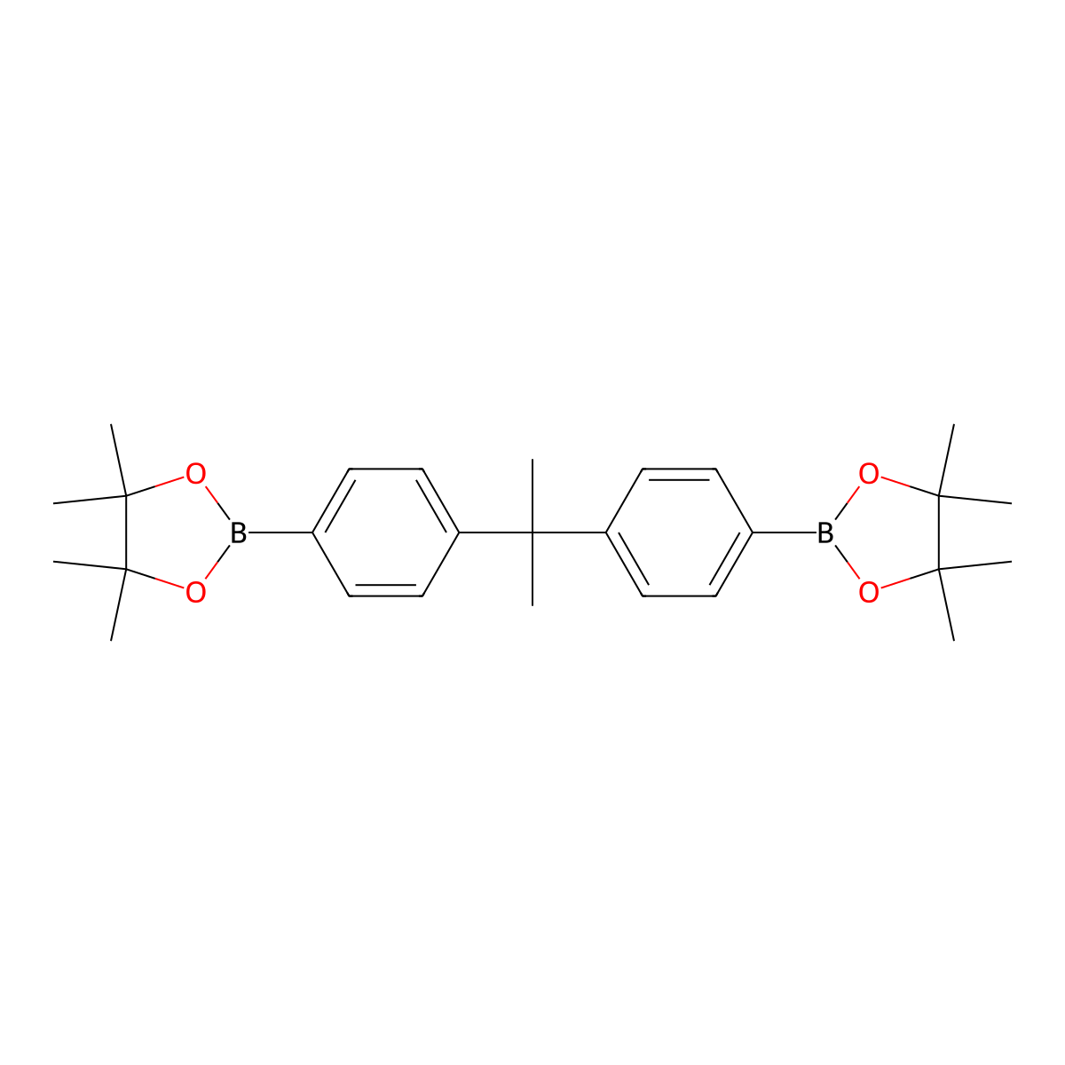2,2'-(Propane-2,2-diylbis(4,1-phenylene))bis(4,4,5,5-tetramethyl-1,3,2-dioxaborolane) molecular structure, CAS 736138-28-6