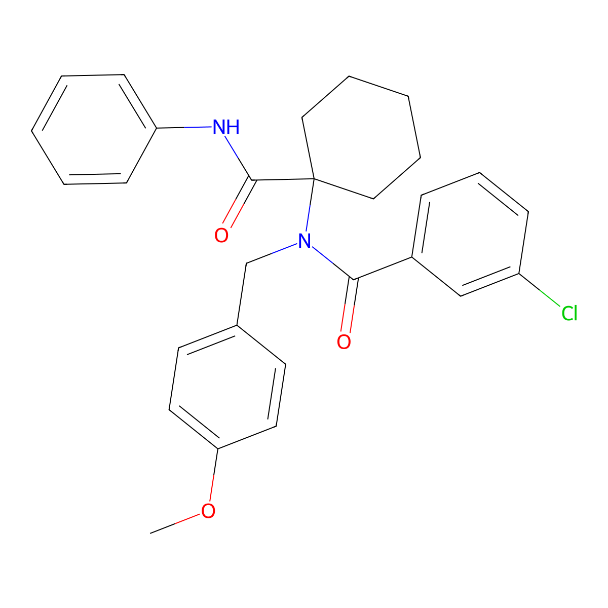 3-chloro-N-[(4-methoxyphenyl)methyl]-N-[1-(phenylcarbamoyl)cyclohexyl]benzamide molecular structure, CAS 736151-53-4