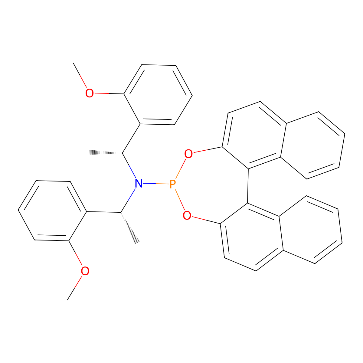 (11bR)-N,N-Bis[(R)-(-)-1-(2-methoxyphenyl)ethyl]dinaphtho[2,1-d:1',2'-f][1,3,2]dioxaphosphepin-4-amine molecular structure, CAS 736158-72-8
