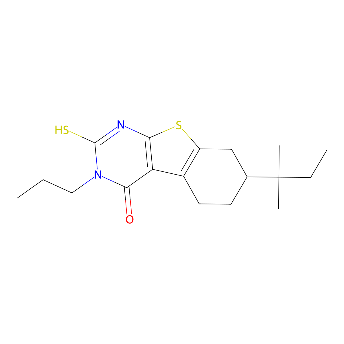 11-(2-Methylbutan-2-yl)-4-propyl-5-sulfanyl-8-thia-4,6-diazatricyclo[7.4.0.0,2,7]trideca-1(9),2(7),5-trien-3-one molecular structure, CAS 736162-70-2