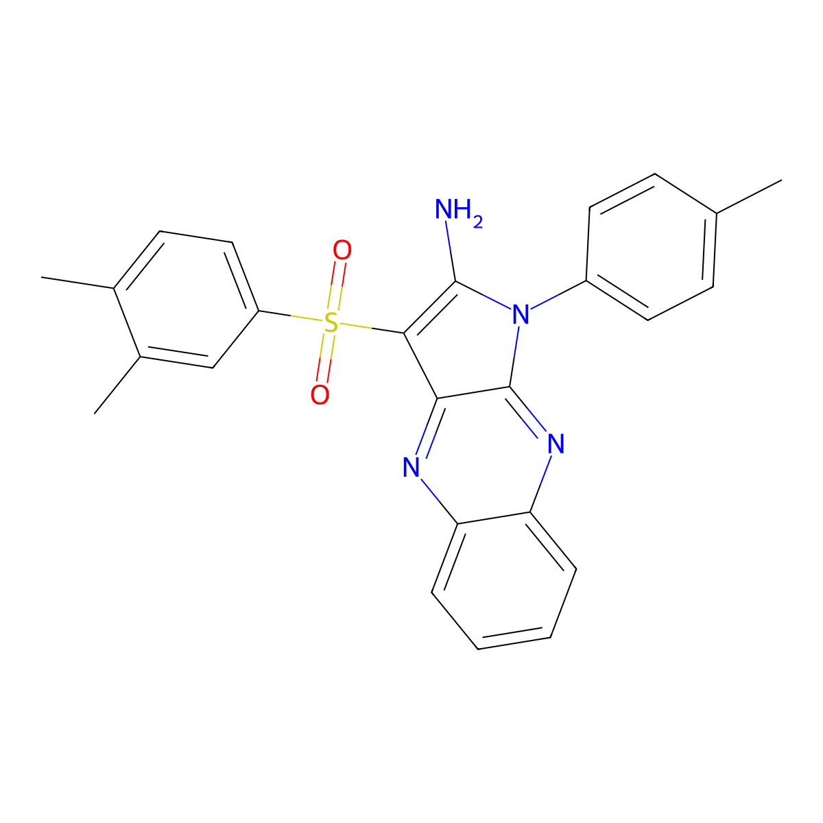 3-(3,4-dimethylbenzenesulfonyl)-1-(4-methylphenyl)-1H-pyrrolo[2,3-b]quinoxalin-2-amine molecular structure, CAS 736163-95-4
