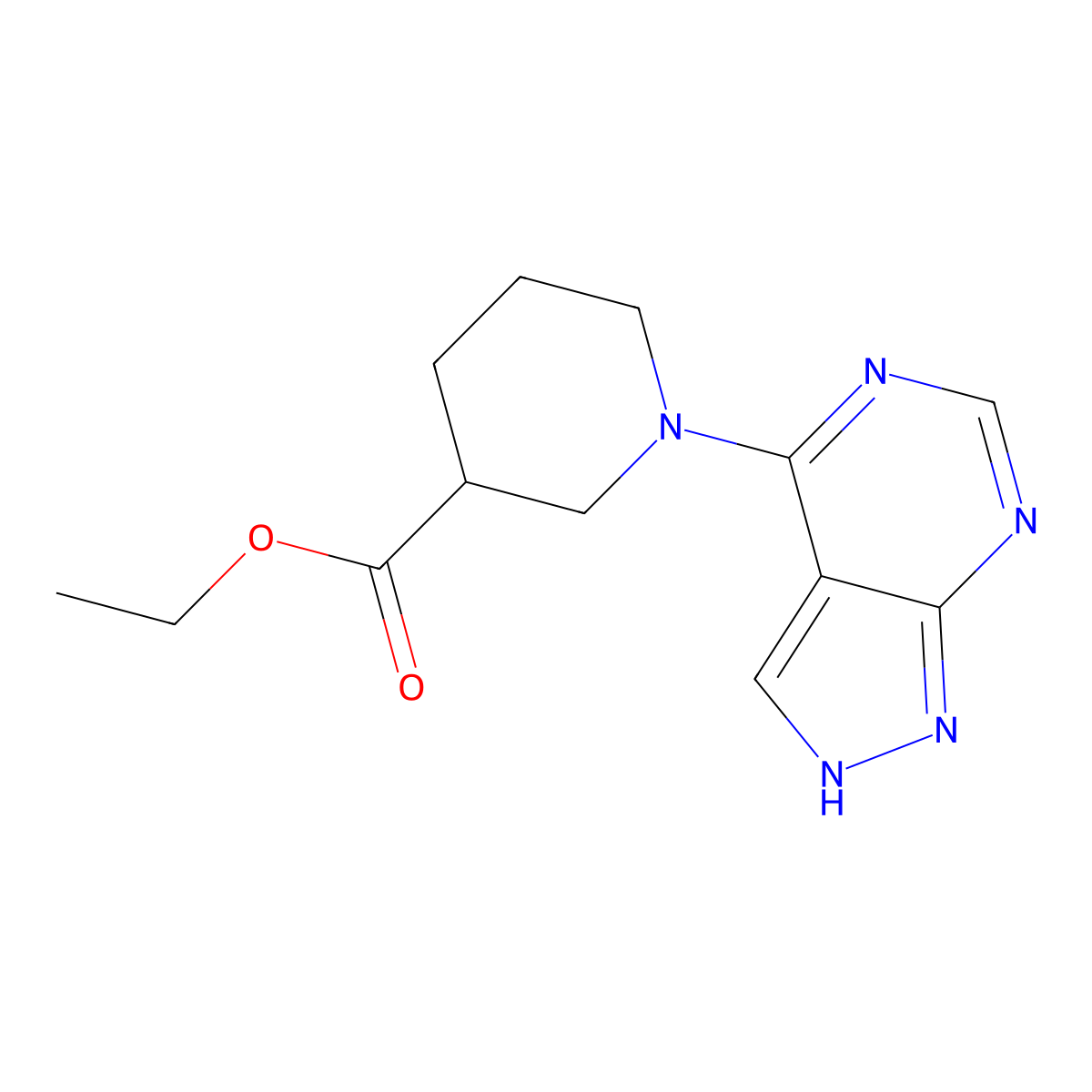 ethyl 1-(1H-pyrazolo[3,4-d]pyrimidin-4-yl)piperidine-3-carboxylate molecular structure, CAS 736164-79-7