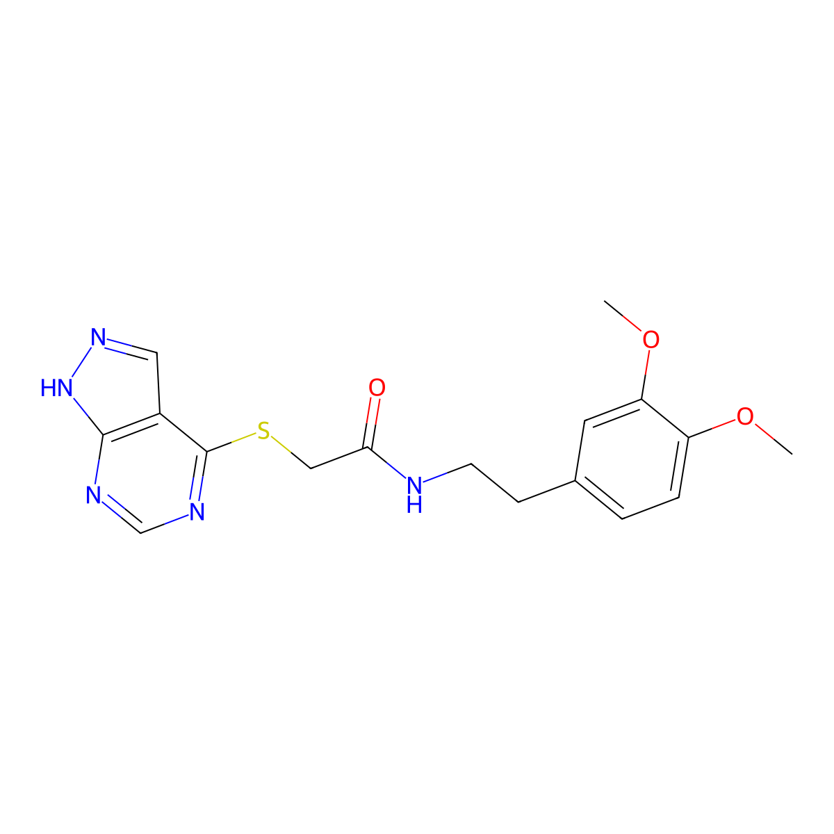 N-[2-(3,4-dimethoxyphenyl)ethyl]-2-(1H-pyrazolo[3,4-d]pyrimidin-4-ylsulfanyl)acetamide molecular structure, CAS 736166-66-8