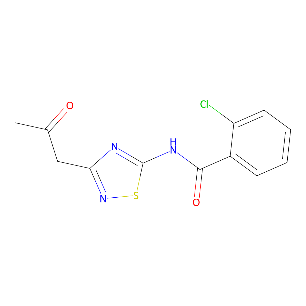 2-chloro-N-[3-(2-oxopropyl)-1,2,4-thiadiazol-5-yl]benzamide molecular structure, CAS 736167-30-9