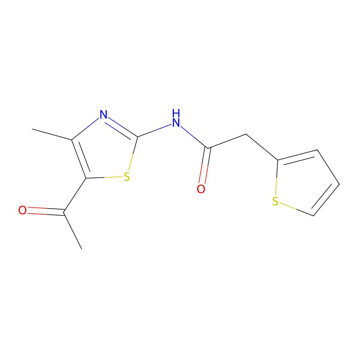 N-(5-acetyl-4-methylthiazol-2-yl)-2-(thiophen-2-yl)acetamide molecular structure, CAS 736167-89-8