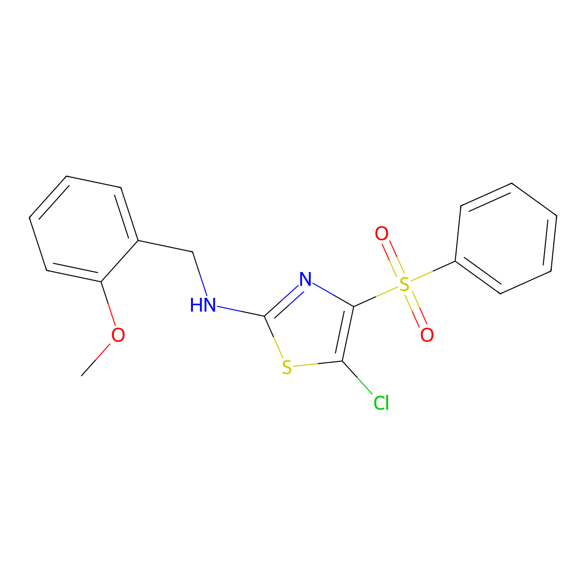 4-(benzenesulfonyl)-5-chloro-N-[(2-methoxyphenyl)methyl]-1,3-thiazol-2-amine molecular structure, CAS 736169-41-8