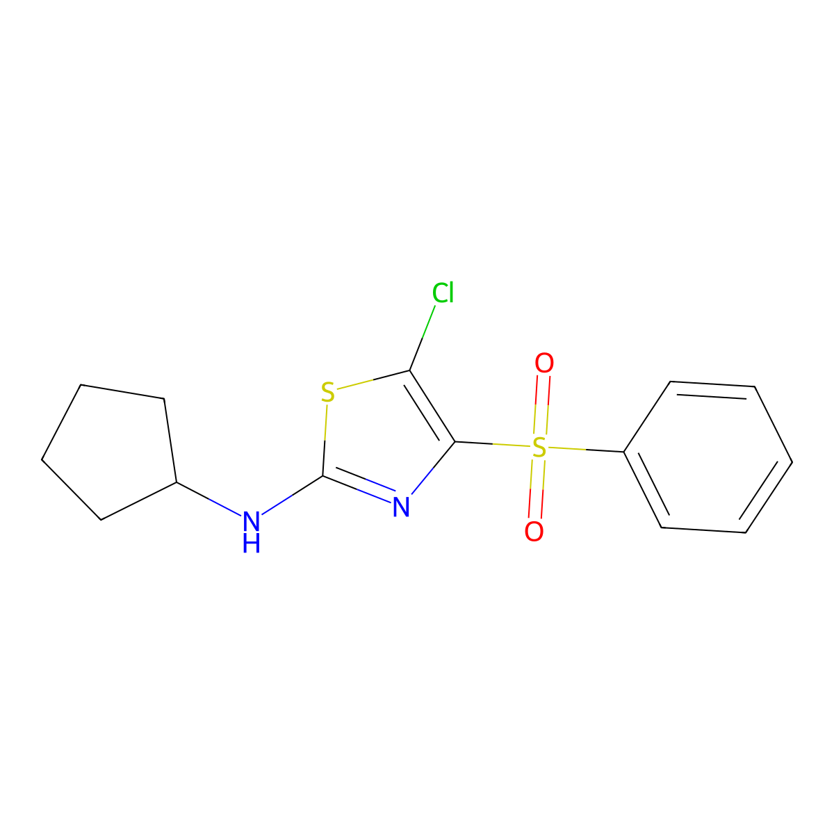 4-(benzenesulfonyl)-5-chloro-N-cyclopentyl-1,3-thiazol-2-amine molecular structure, CAS 736169-74-7