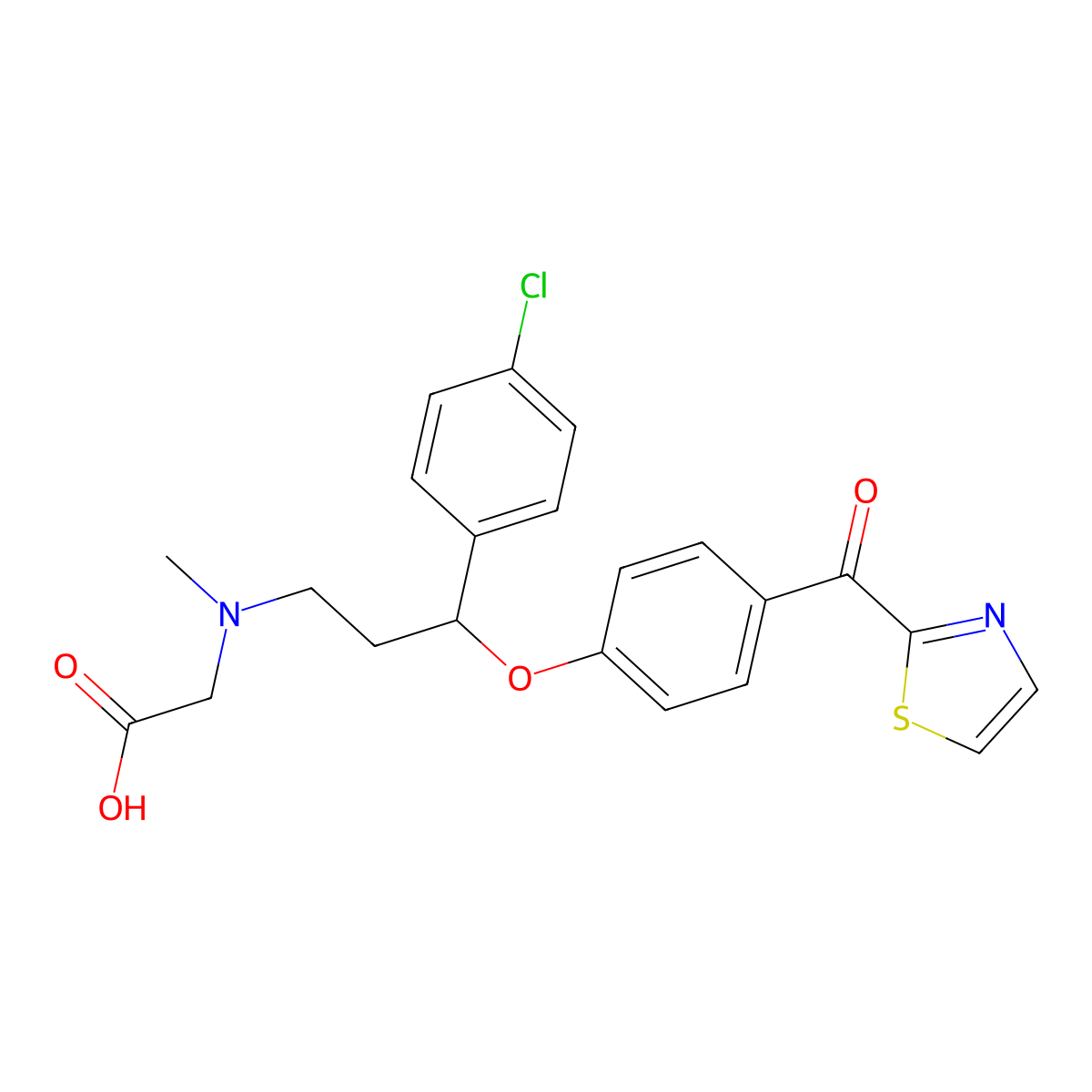 N-{3-(4-Chlorophenyl)-3-[4-(1,3-thiazole-2-carbonyl)phenoxy]propyl}-N-methylglycine molecular structure, CAS 736175-49-8