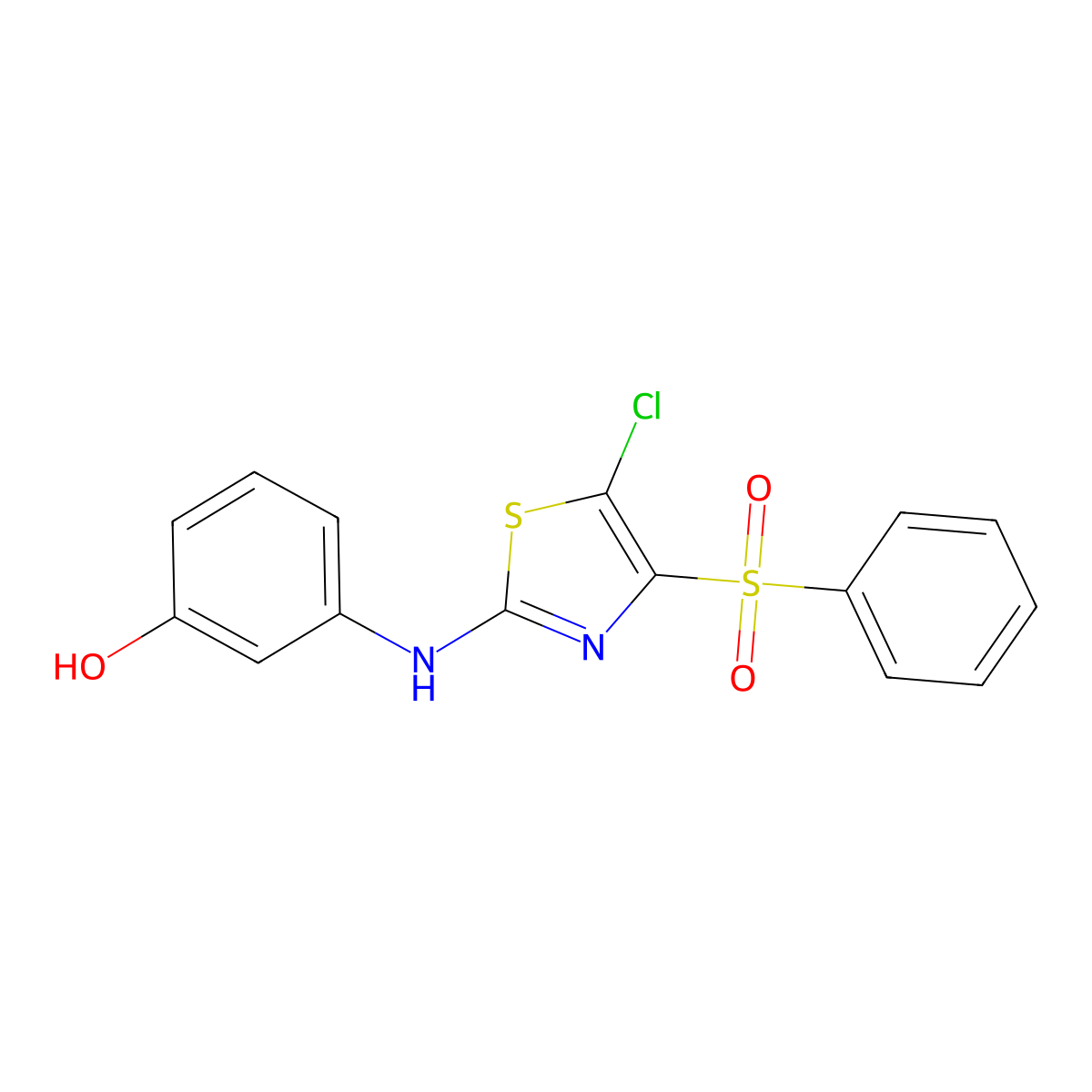 3-((5-Chloro-4-(phenylsulfonyl)thiazol-2-yl)amino)phenol molecular structure, CAS 736189-24-5