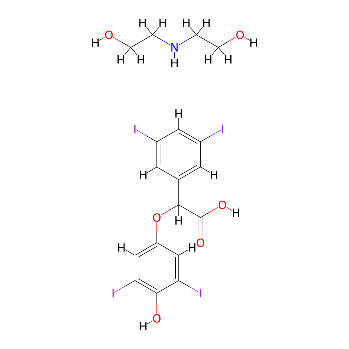 Acetic acid, 2-(3,5-diiodo-4-hydroxyphenoxy)-2-(3,5-diiodophenyl)-, compd. with aminodiethano molecular structure, CAS 73622-59-0