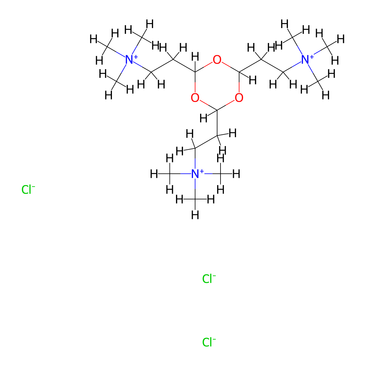 2,2',2''-(1,3,5-Trioxane-2,4,6-triyl)tris(N,N,N-trimethylethan-1-aminium) trichloride molecular structure, CAS 73637-03-3