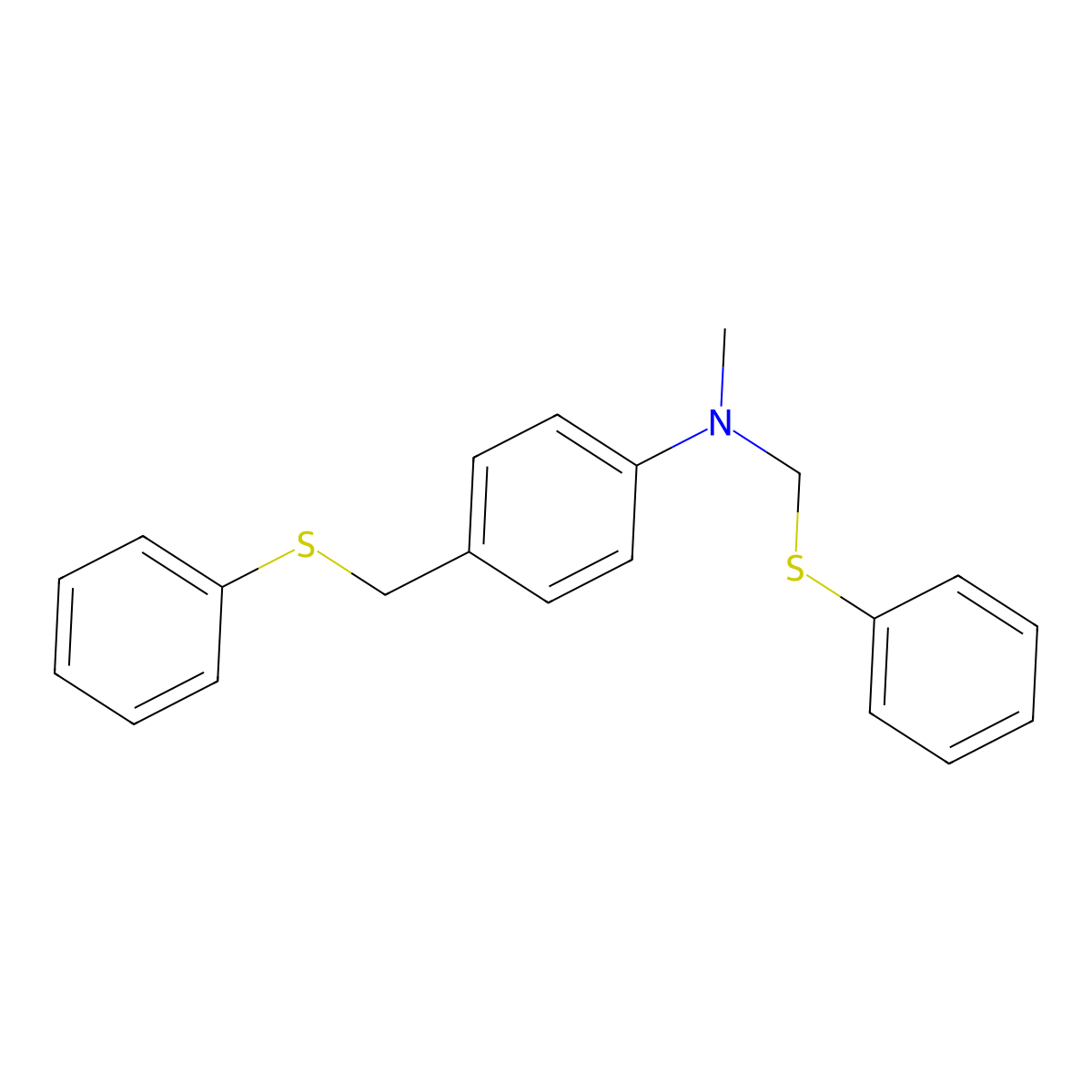 N,p-Bis(phenylthiomethyl)-N-methylaniline molecular structure, CAS 73637-05-5