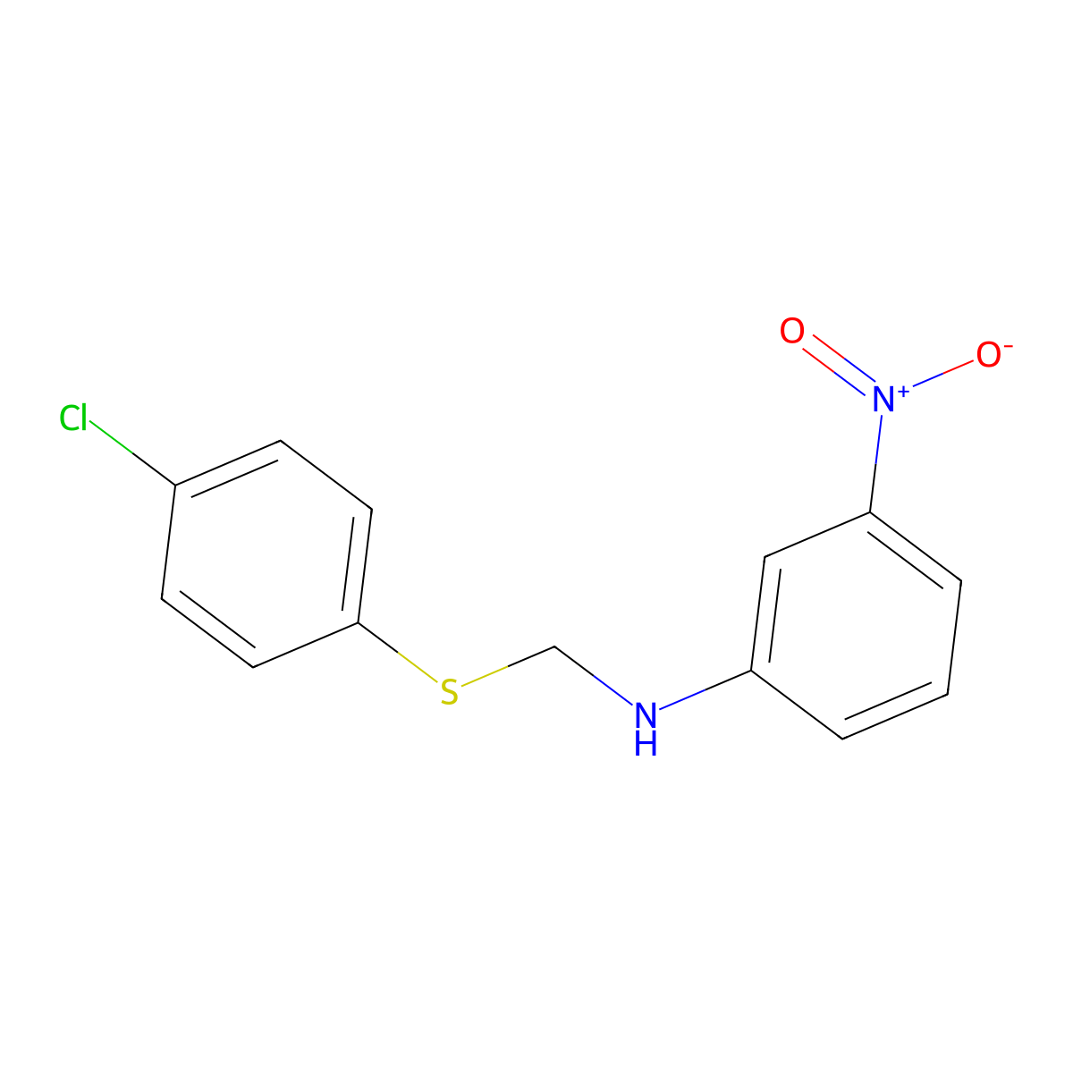 Aniline, N-(((p-chlorophenyl)thio)methyl)-m-nitro- molecular structure, CAS 73651-48-6