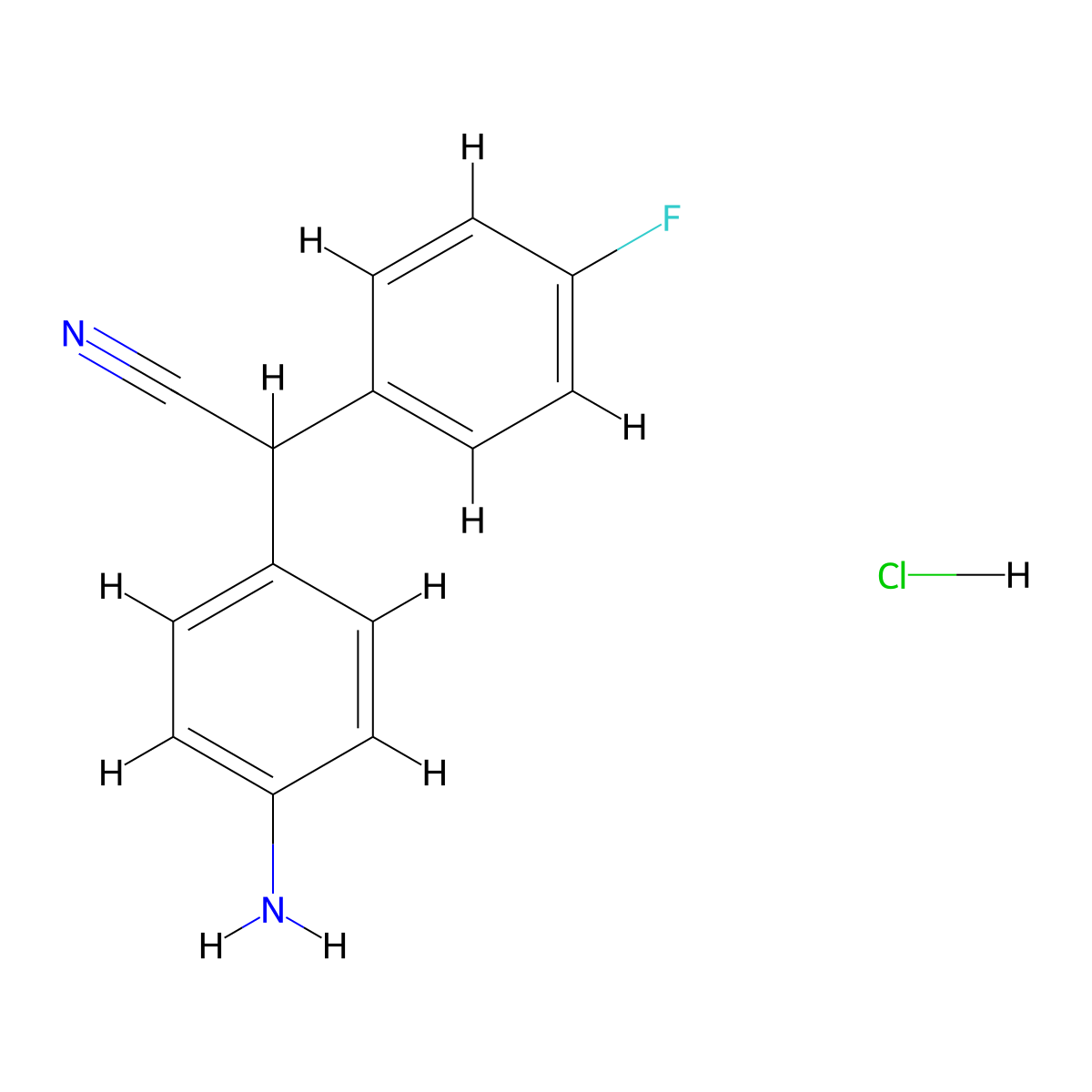 Benzeneacetonitrile, 4-amino-alpha-(4-fluorophenyl)-, monohydrochloride molecular structure, CAS 73663-75-9
