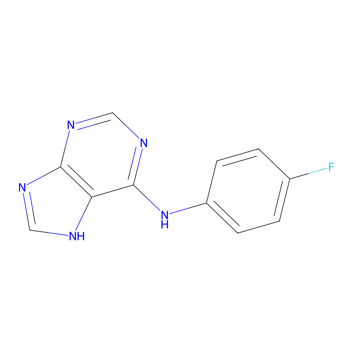 7H-Adenine, N-(p-fluorophenyl)- molecular structure, CAS 73663-95-3