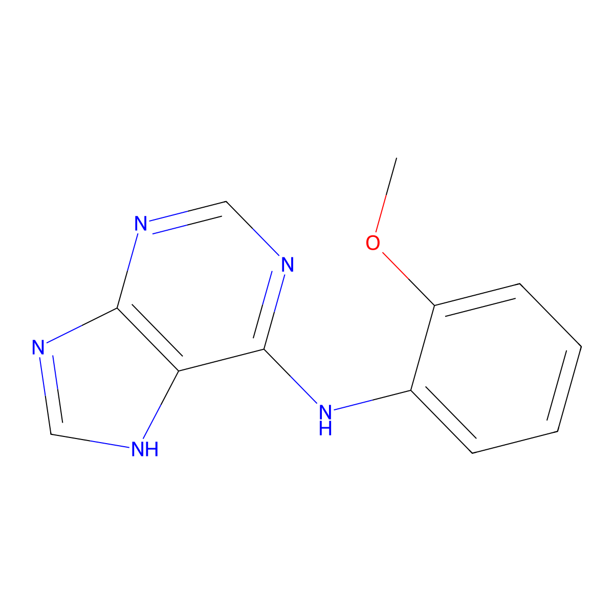 7H-Adenine, N-(o-methoxyphenyl)- molecular structure, CAS 73663-97-5