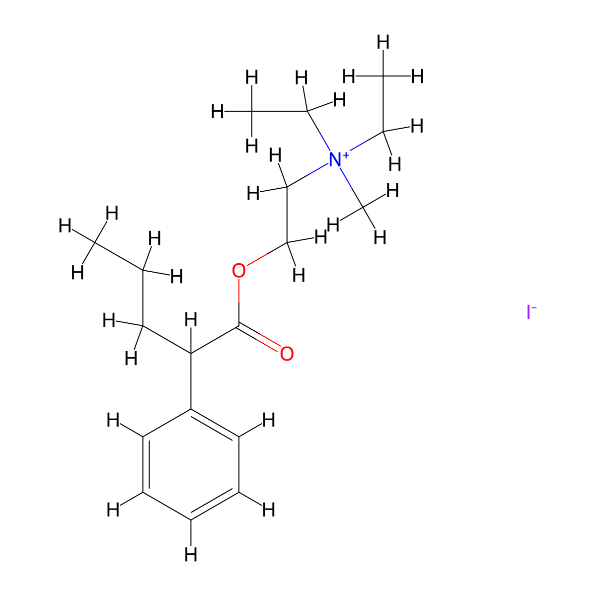 Ammonium, diethyl(2-hydroxyethyl)methyl-, iodide, 2-phenylvalerate molecular structure, CAS 73664-05-8