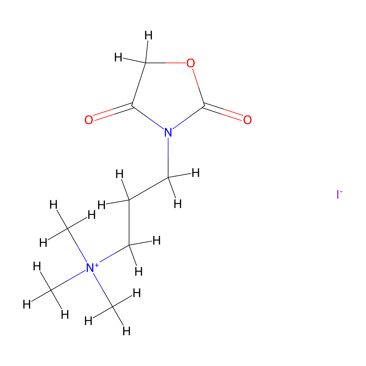 Ammonium, (3-(2,4-dioxo-3-oxazolidinyl)propyl)trimethyl-, iodide molecular structure, CAS 73664-12-7