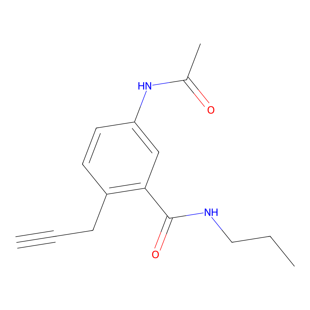 Benzamide, 5-acetamido-N-propyl-2-(prop-2-ynyl)- molecular structure, CAS 73664-66-1