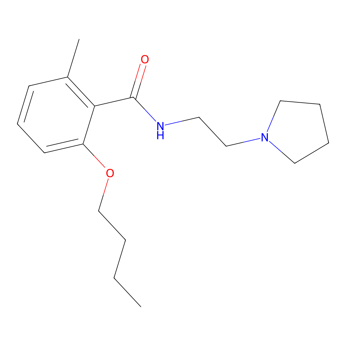 Benzamide, 2-butoxy-6-methyl-N-(2-(pyrrolidinyl)ethyl)- molecular structure, CAS 73664-72-9