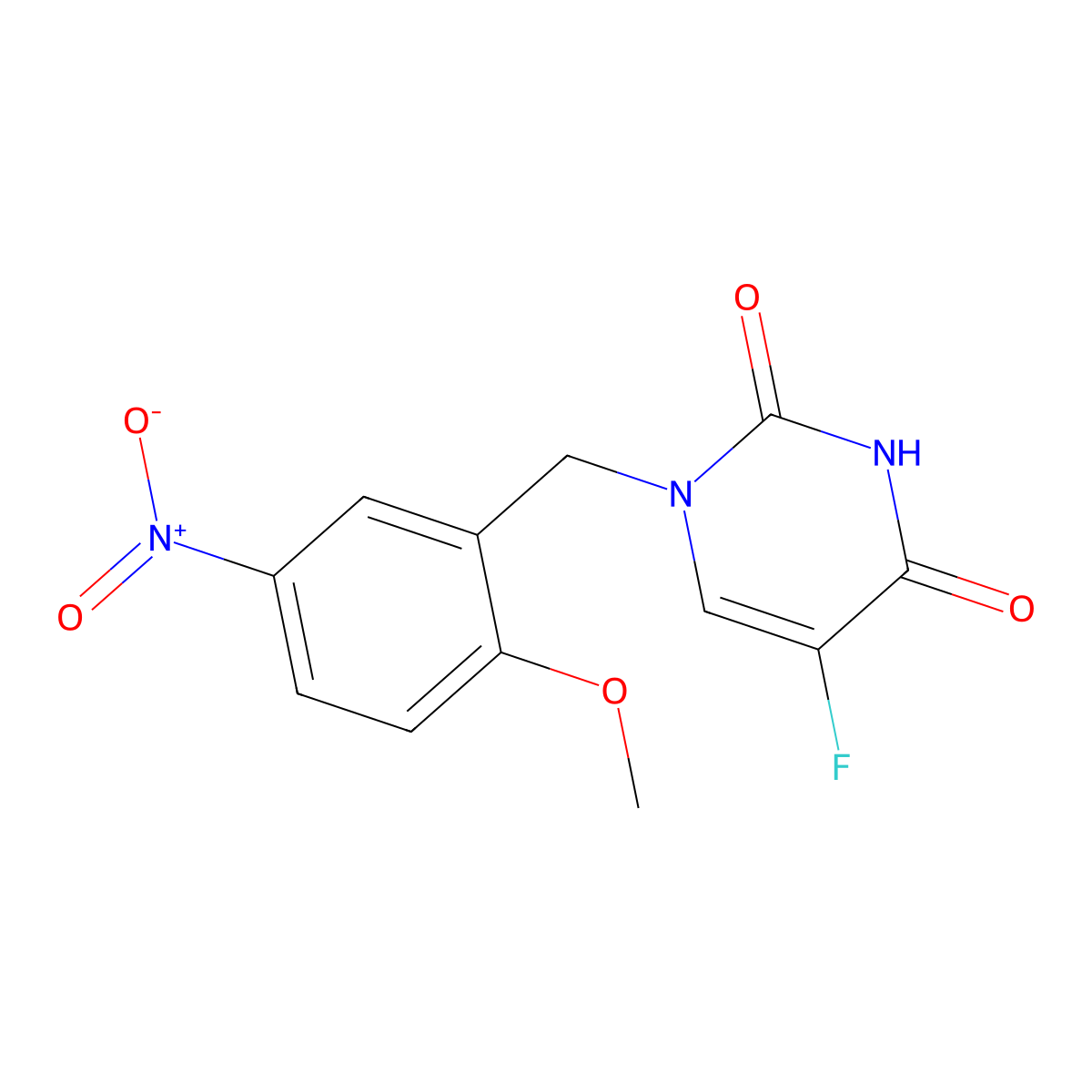 5-Fluoro-1-[(2-methoxy-5-nitrophenyl)methyl]pyrimidine-2,4-dione molecular structure, CAS 73669-74-6